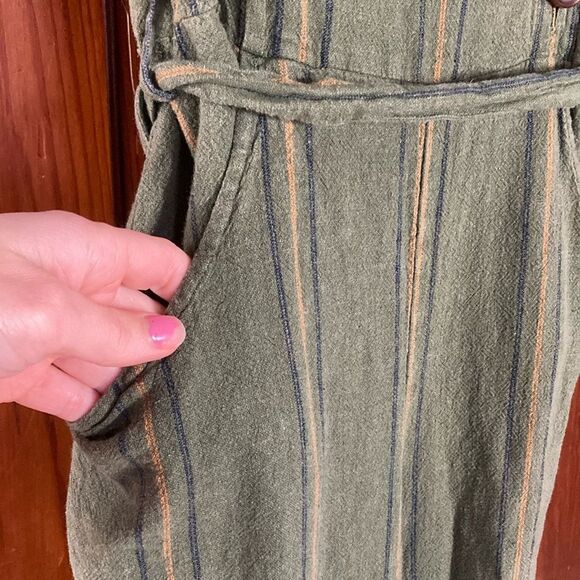 Happy Nature Kate Hudson Green Striped Linen Jumpsuit With Belt size XS - Picture 5 of 14